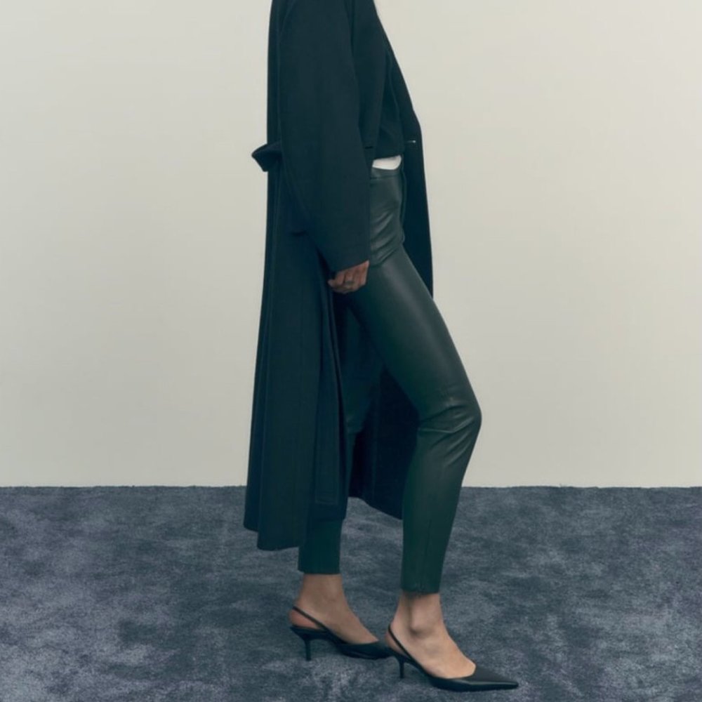 ZARA Women's Faux Leather Skinny Leggings(Dark Green, US M, L, XL/EUR M, L, XL) - Picture 3 of 11